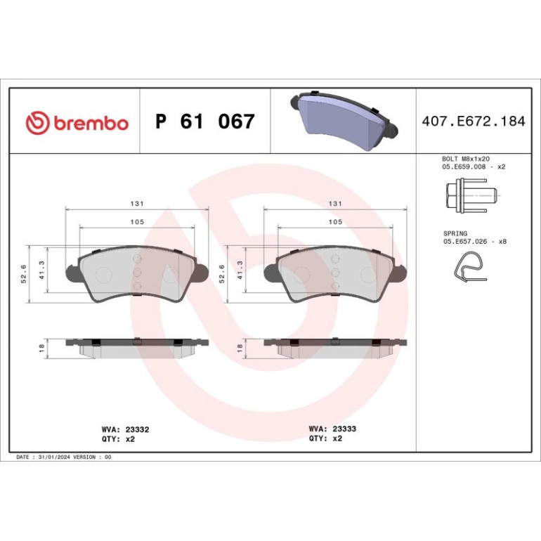 BREMBO Bremsklötze VA P 61 067 BREMBO Bremsklötze VA P 61 067