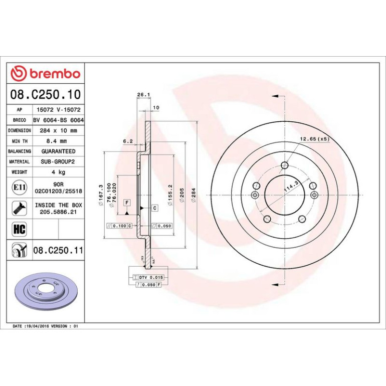 80 482 018 Bremsscheibe HA 08.C250.11 80 482 018 Bremsscheibe HA 08.C250.11