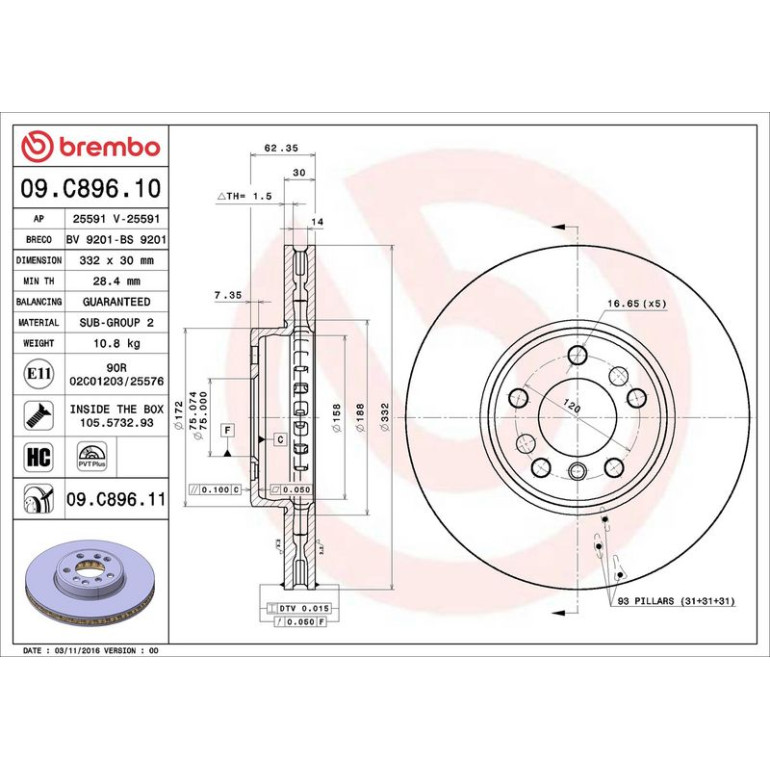 11 481 050 Bremsscheibe VA 09.C896.11 11 481 050 Bremsscheibe VA 09.C896.11