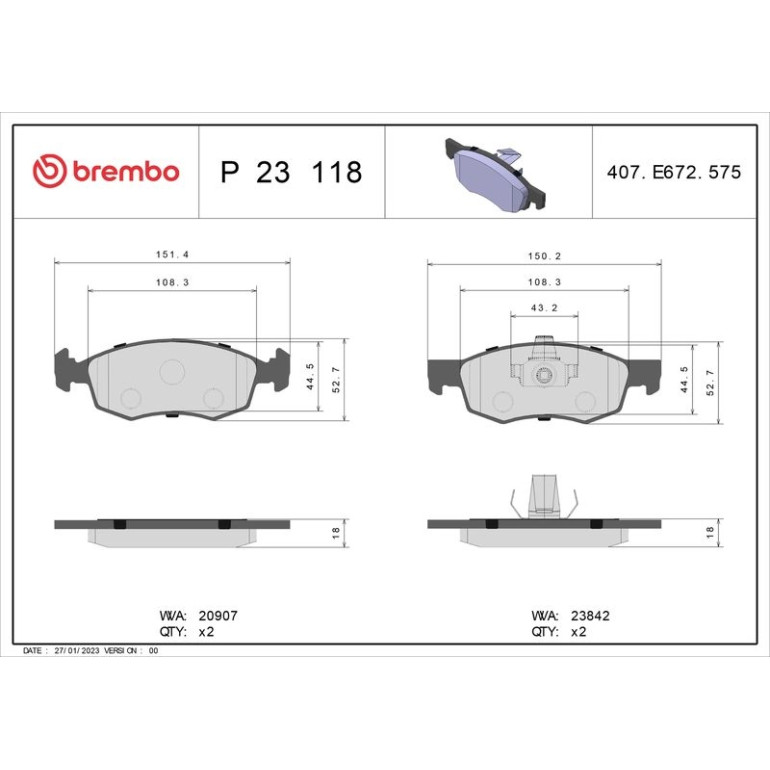 BREMBO Bremsklötze VA P 23 118 BREMBO Bremsklötze VA P 23 118