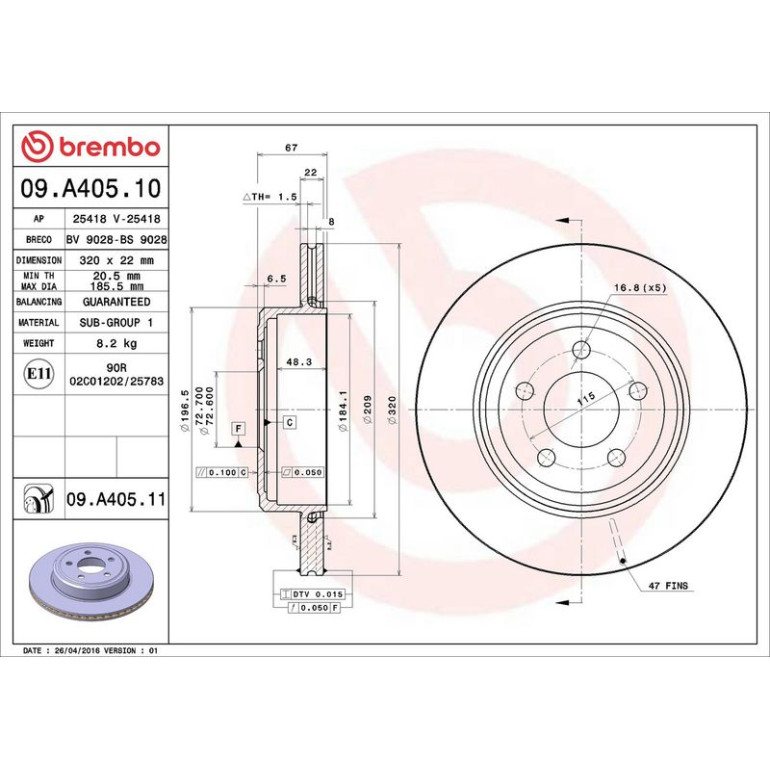 52 482 027 Bremsscheibe HA 09.A405.11 52 482 027 Bremsscheibe HA 09.A405.11
