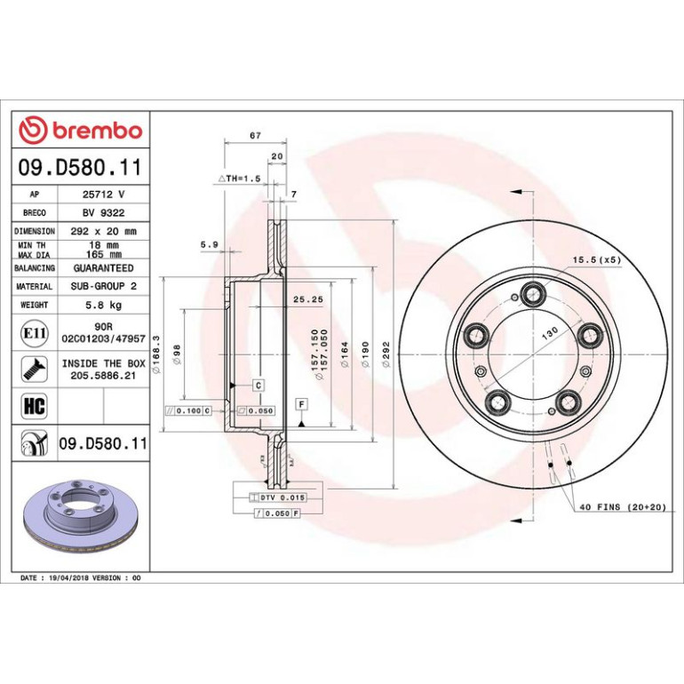 13 482 012 Bremsscheibe HA 09.D580.11 13 482 012 Bremsscheibe HA 09.D580.11