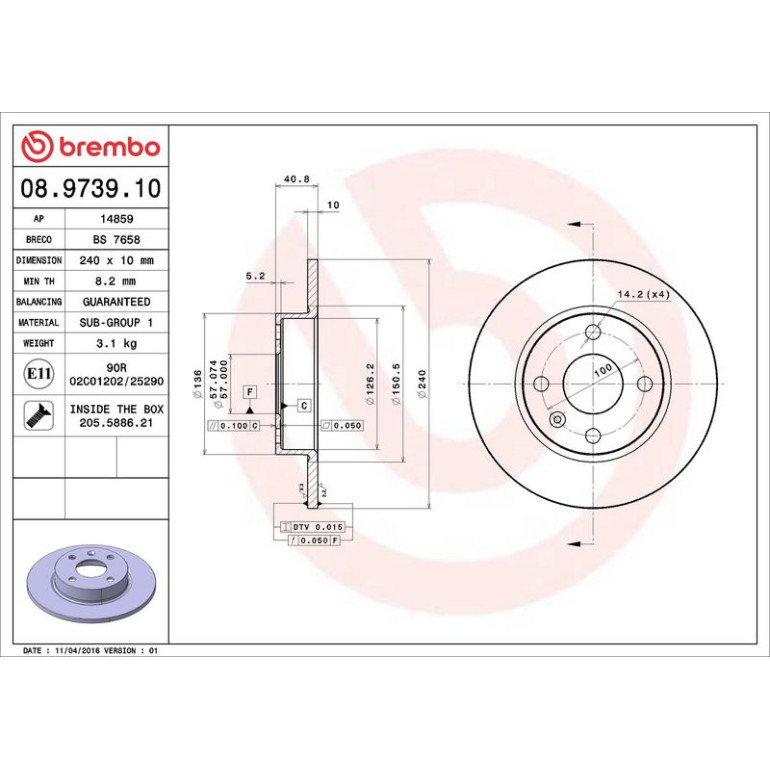10 482 018 Bremsscheibe HA 08.9739.10 10 482 018 Bremsscheibe HA 08.9739.10