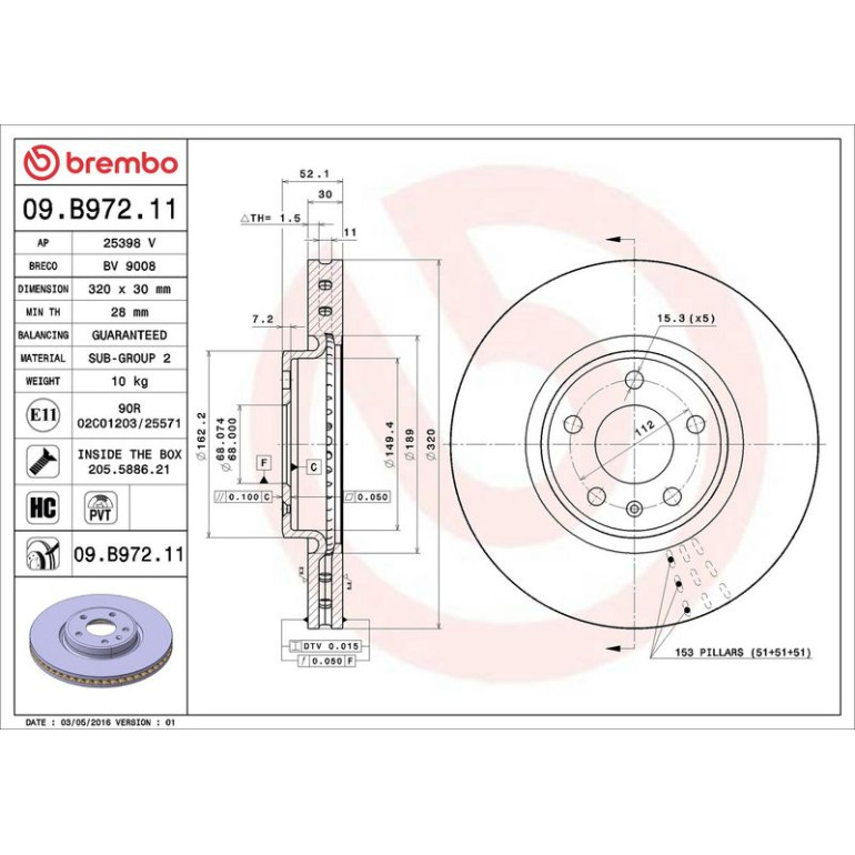 12 481 056 Bremsscheibe VA 09.B972.11 12 481 056 Bremsscheibe VA 09.B972.11