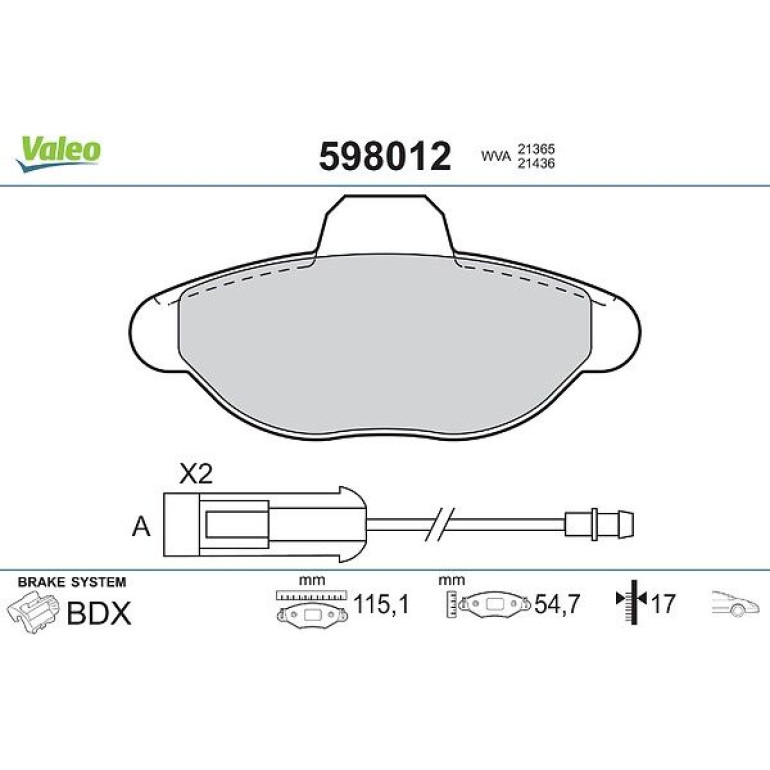 VALEO Bremsbeläge 598012 VALEO Bremsbeläge 598012