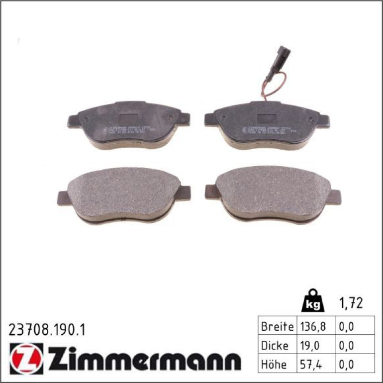 ZIMMERMANN Bremsbeläge 23708.190.1 ZIMMERMANN Bremsbeläge 23708.190.1