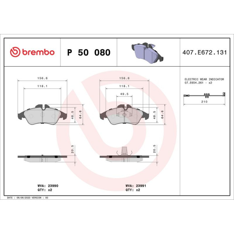 BREMBO Bremsklötze VA P 50 080 BREMBO Bremsklötze VA P 50 080