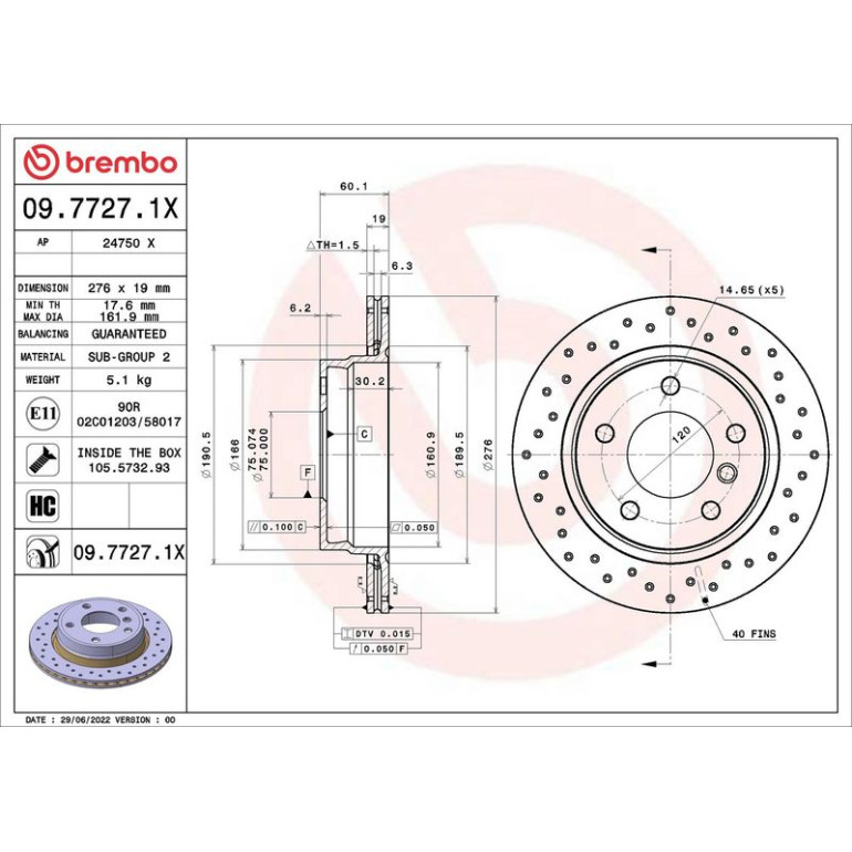 BREMBO Bremsscheibe XTRA HA 09.7727.1X BREMBO Bremsscheibe XTRA HA 09.7727.1X
