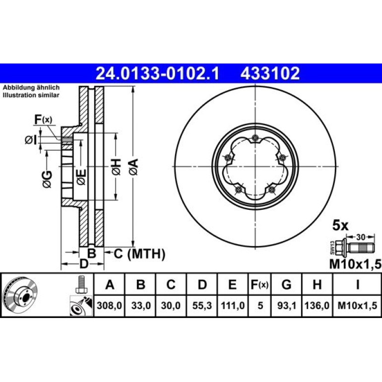 Bremsscheibe Ford P. Transit 2.0-2.2 Tdci 12 24.0133-0102.1 Bremsscheibe Ford P. Transit 2.0-2.2 Tdci 12 24.0133-0102.1