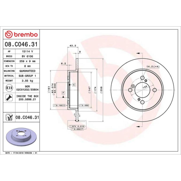 89 482 014 Bremsscheibe HA 08.C046.31