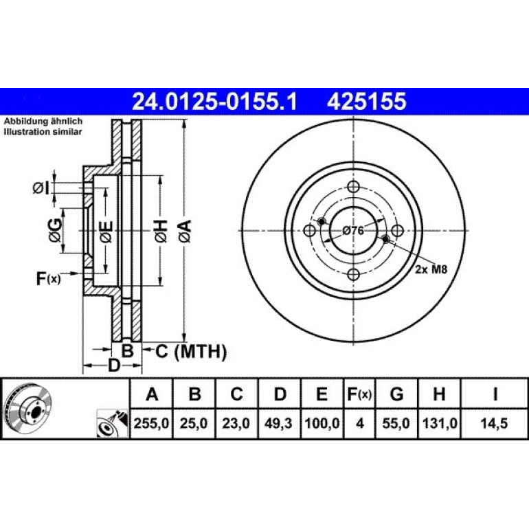 Bremsscheibe Toyota P. Corolla 1.4-1.6 Vvt-I 02-07 24.0125-0155.1 Bremsscheibe Toyota P. Corolla 1.4-1.6 Vvt-I 02-07 24.0125-0155.1