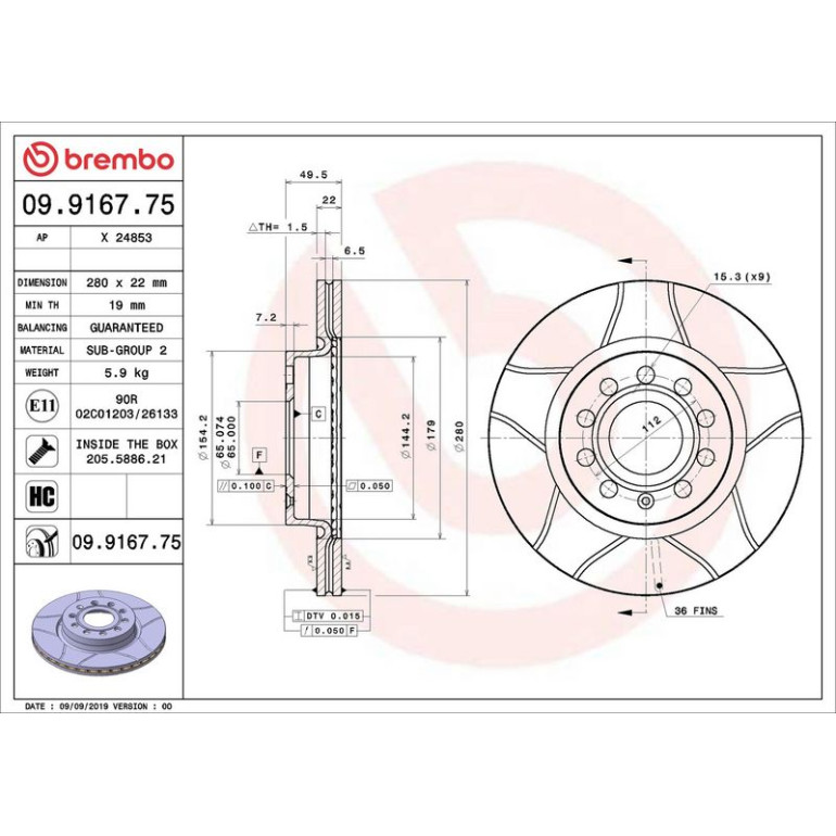 17 481 041M Bremsscheibe VA Brembo Max 09.9167.75 17 481 041M Bremsscheibe VA Brembo Max 09.9167.75