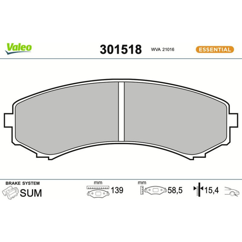VALEO Bremsbelagsatz, Scheibenbremse 301518 VALEO Bremsbelagsatz, Scheibenbremse 301518