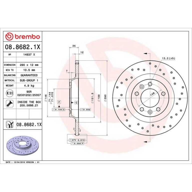 Bremsscheibe HA Xtra 08.8682.1X Bremsscheibe HA Xtra 08.8682.1X