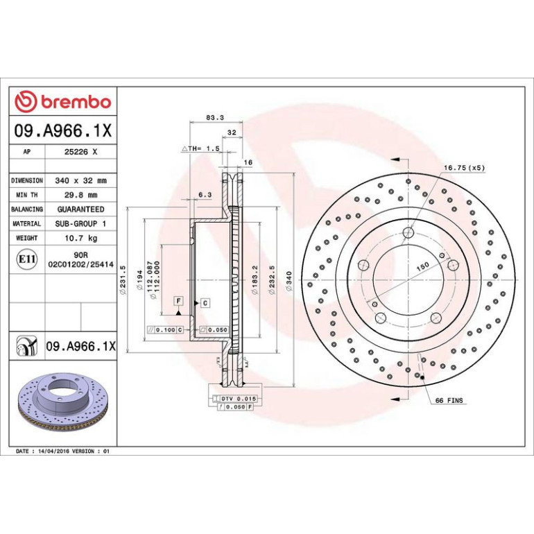 Bremsscheibe VA Xtra 09.A966.1X Bremsscheibe VA Xtra 09.A966.1X