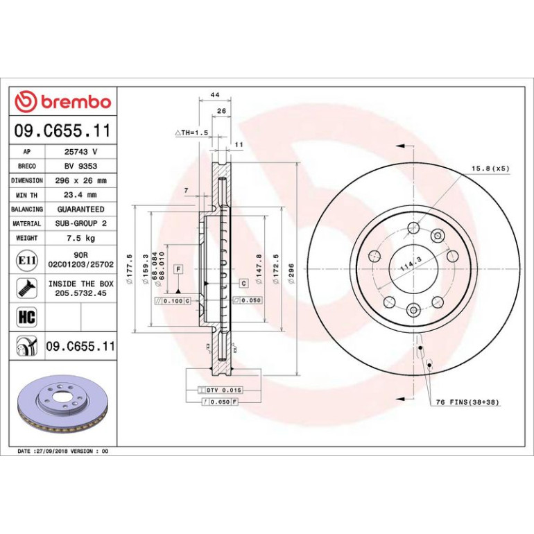 Bremsscheibe VA 09.C655.11 Bremsscheibe VA 09.C655.11