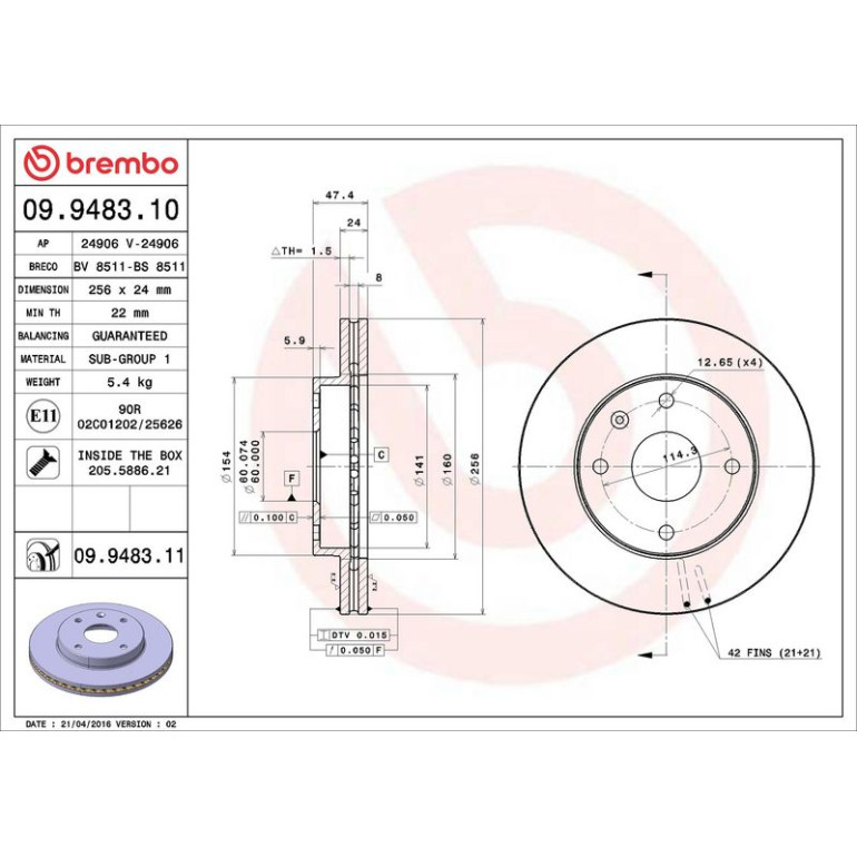 90 481 005 Bremsscheibe VA 09.9483.10 90 481 005 Bremsscheibe VA 09.9483.10