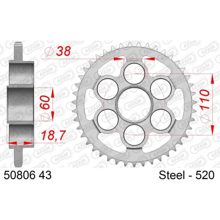 AFAM Kettenrad STAHL 43 Zähne 50806-43 AFAM Kettenrad STAHL 43 Zähne 50806-43