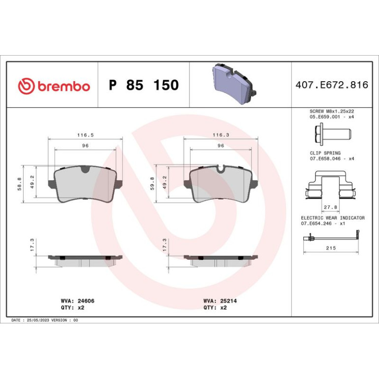BREMBO Bremsklötze HA P 85 150 BREMBO Bremsklötze HA P 85 150