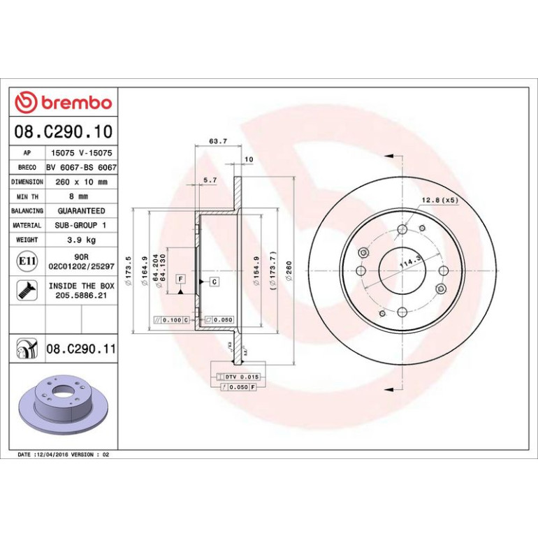 86 482 045 Bremsscheibe HA 08.C290.11 86 482 045 Bremsscheibe HA 08.C290.11