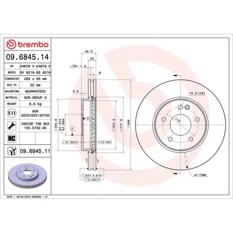15 481 031 Bremsscheibe VA 09.6845.11