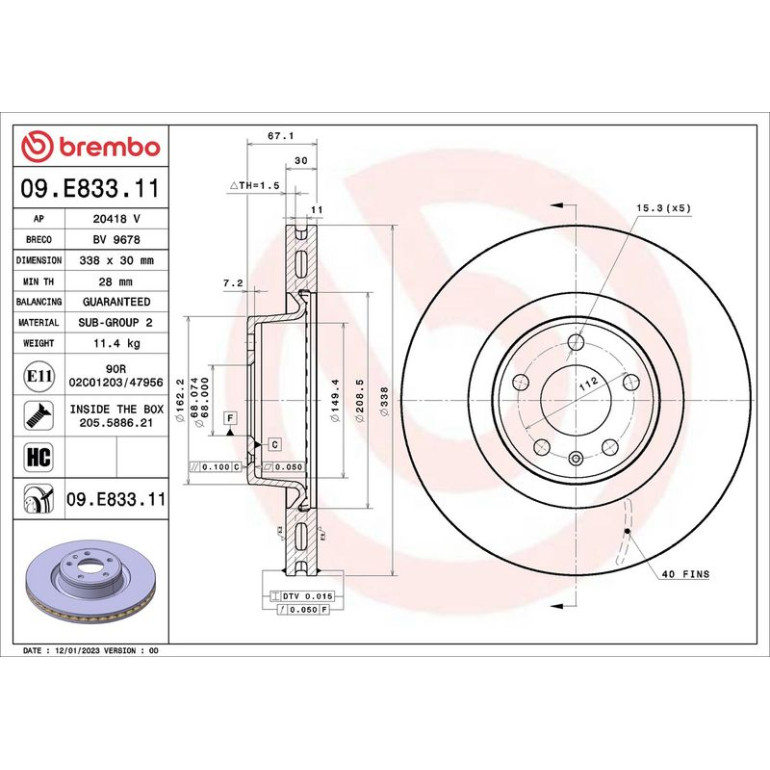 Bremsscheibe VA 09.E833.11 Bremsscheibe VA 09.E833.11