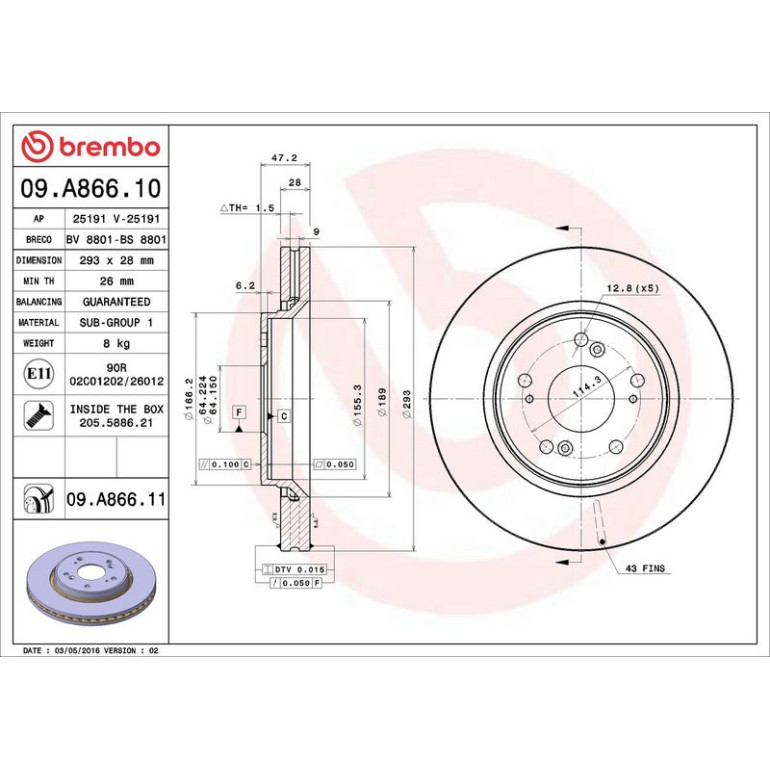 86 481 043 Bremsscheibe VA 09.A866.11 86 481 043 Bremsscheibe VA 09.A866.11