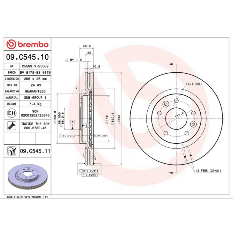 72 481 069 Bremsscheibe VA 09.C545.11 72 481 069 Bremsscheibe VA 09.C545.11