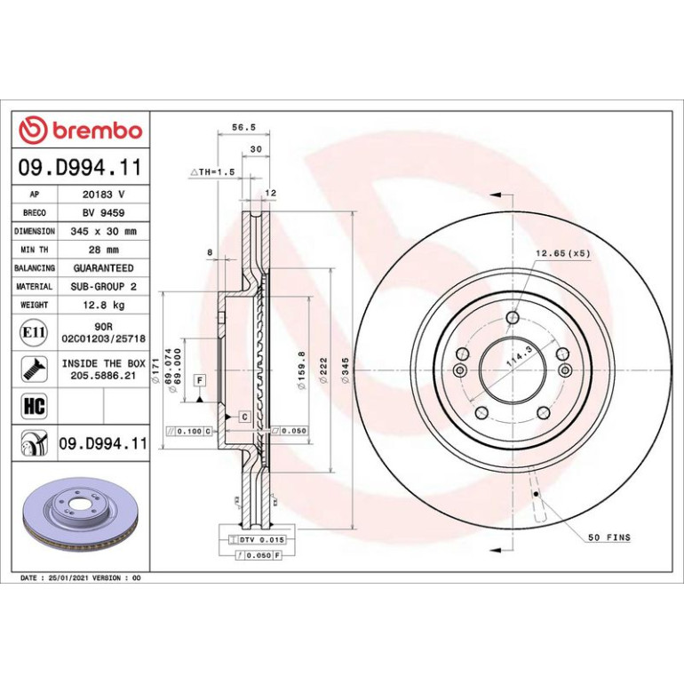 Bremsscheibe VA 09.D994.11 Bremsscheibe VA 09.D994.11