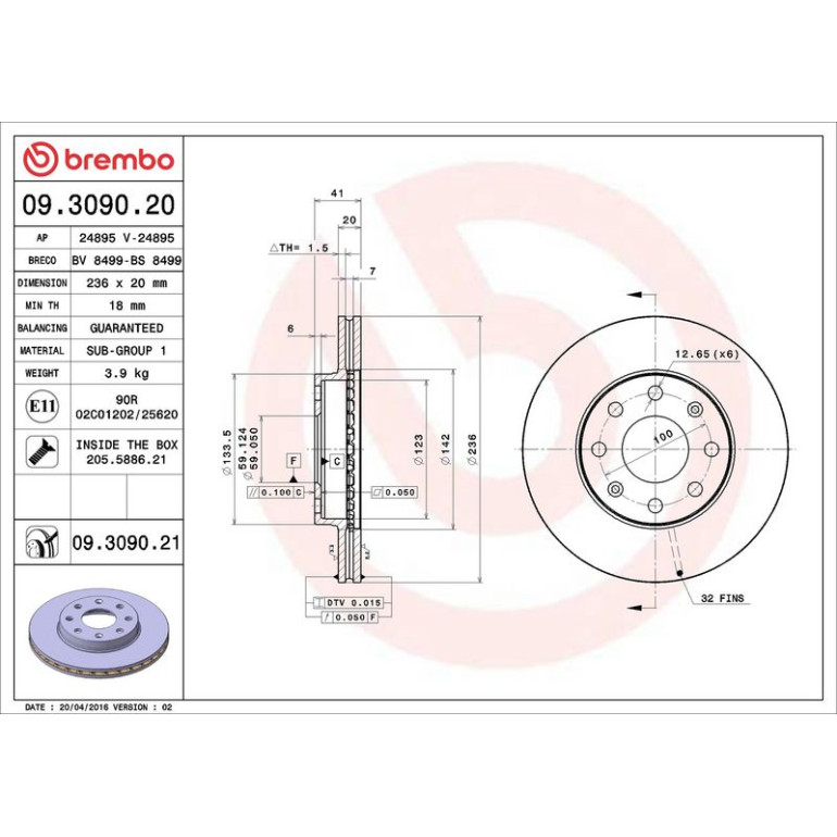 90 481 006 Bremsscheibe VA 09.3090.20 90 481 006 Bremsscheibe VA 09.3090.20