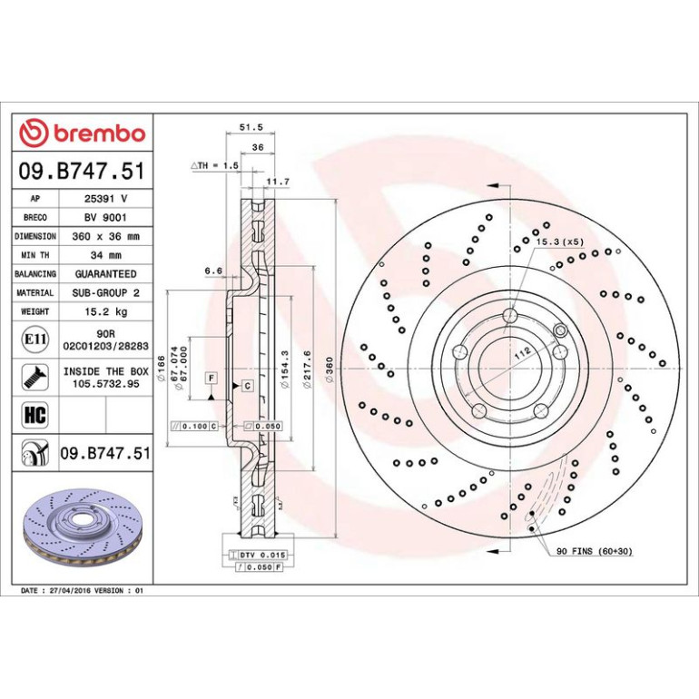 15 481 120 Bremsscheibe VA 09.B747.51 15 481 120 Bremsscheibe VA 09.B747.51