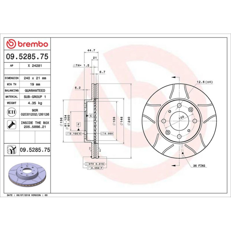 BREMBO Bremsscheibe Max VA 09.5285.75 BREMBO Bremsscheibe Max VA 09.5285.75
