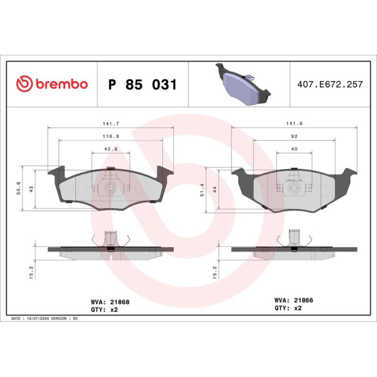 BREMBO Bremsklötze VA P 85 031