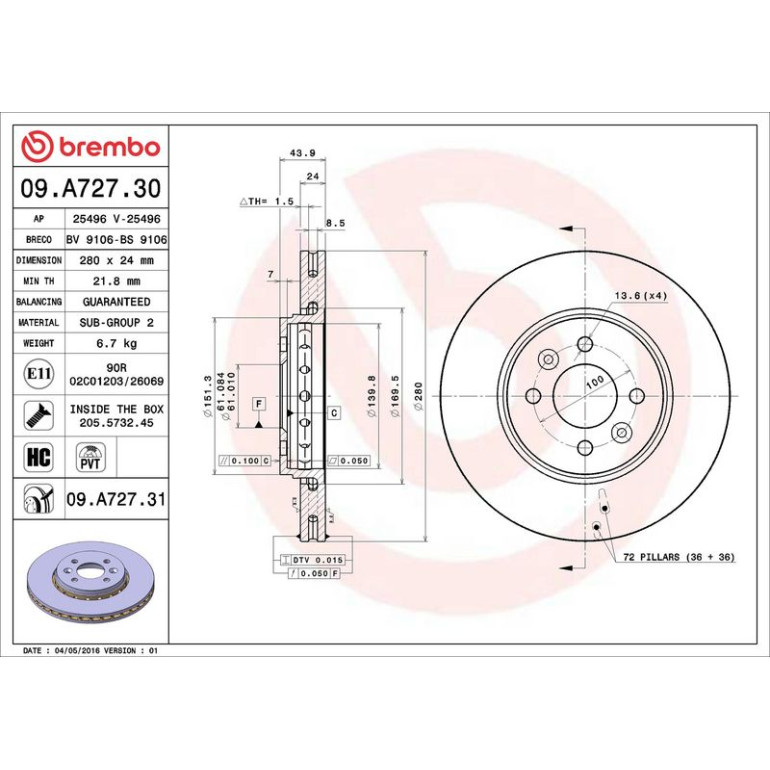 72 481 071 Bremsscheibe VA 09.A727.31 72 481 071 Bremsscheibe VA 09.A727.31