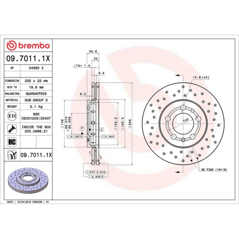 Bremsscheibe VA Xtra 09.7011.1X Bremsscheibe VA Xtra 09.7011.1X
