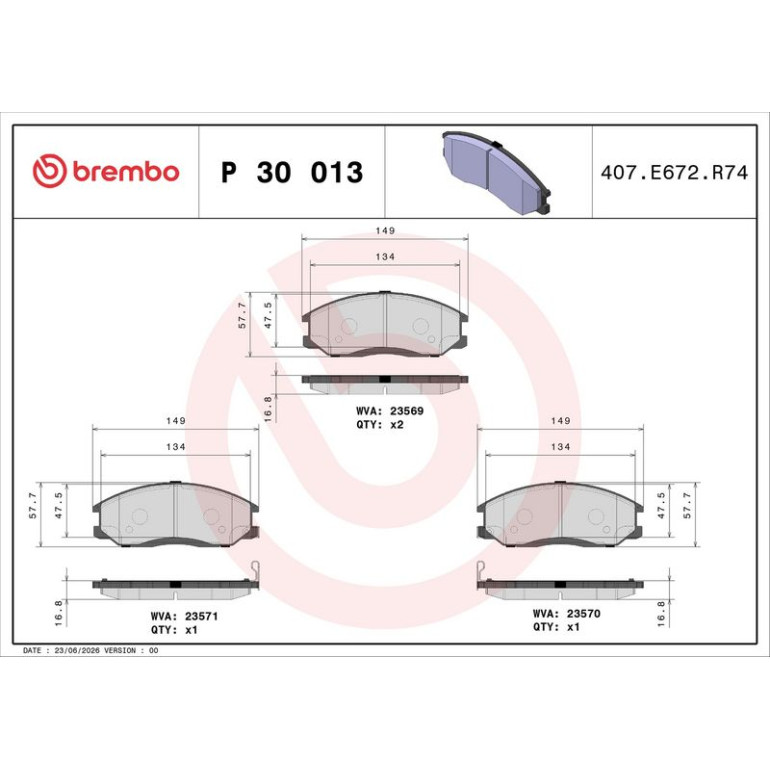 BREMBO Bremsklötze VA P 30 013 BREMBO Bremsklötze VA P 30 013