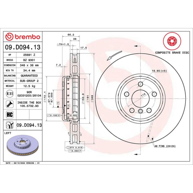 11 481 129 Brembo Premium VA zweiteilig 09.D094.13 11 481 129 Brembo Premium VA zweiteilig 09.D094.13