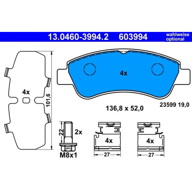 Bremsbelagsatz Citroen P. Berlingo/C2/C3/C4/Ds3/Xsara 1,0-2,0 96 13.0460-3994.2 Bremsbelagsatz Citroen P. Berlingo/C2/C3/C4/Ds3/Xsara 1,0-2,0 96 13.0460-3994.2
