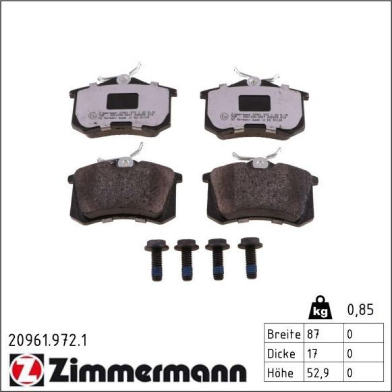 ZIMMERMANN Bremsbeläge 20961.972.1 ZIMMERMANN Bremsbeläge 20961.972.1