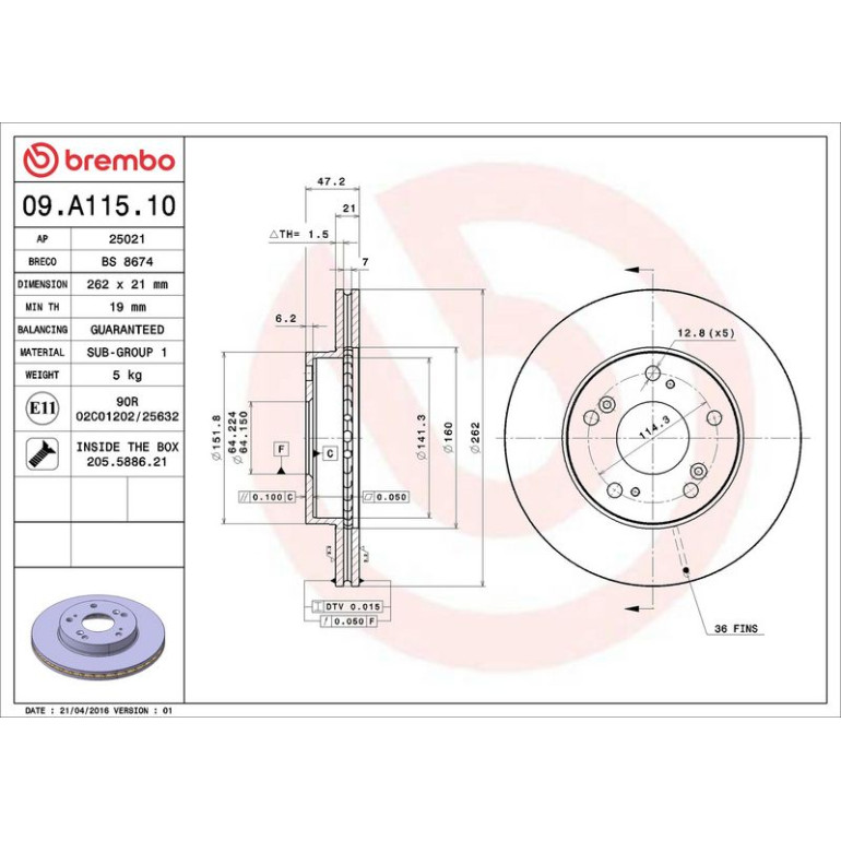 86 481 045 Bremsscheibe VA 09.A115.10 86 481 045 Bremsscheibe VA 09.A115.10