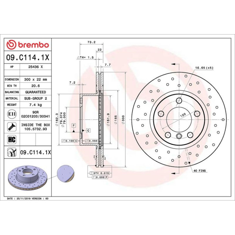 Bremsscheibe VA Xtra 09.C114.1X Bremsscheibe VA Xtra 09.C114.1X