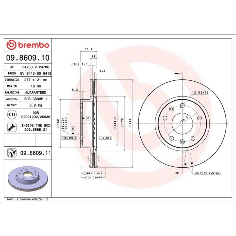 52 481 023 Bremsscheibe VA 09.8609.11 52 481 023 Bremsscheibe VA 09.8609.11