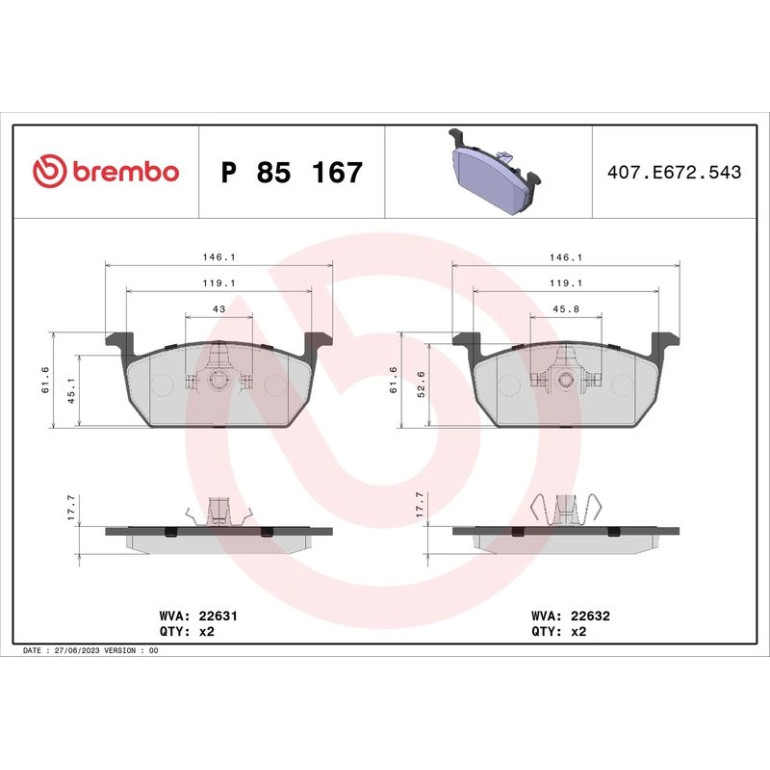 BREMBO Bremsklötze VA P 85 167 BREMBO Bremsklötze VA P 85 167