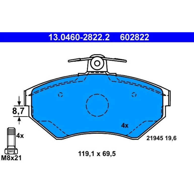 ATE Bremsbelagsatz VW S. A4/Passat 96- Ohne Sensor 13.0460-2822.2 ATE Bremsbelagsatz VW S. A4/Passat 96- Ohne Sensor 13.0460-2822.2