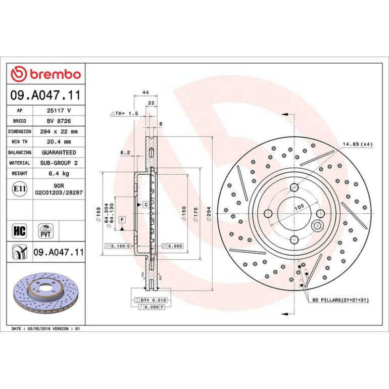 22 481 002 Bremsscheibe VA 09.A047.11 22 481 002 Bremsscheibe VA 09.A047.11