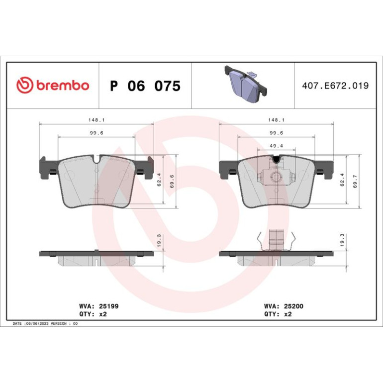 BREMBO Bremsklötze VA P 06 075 BREMBO Bremsklötze VA P 06 075