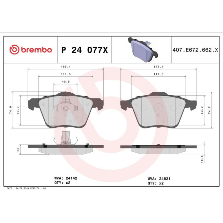 BREMBO Bremsklötze Xtra VA P 24 077X BREMBO Bremsklötze Xtra VA P 24 077X
