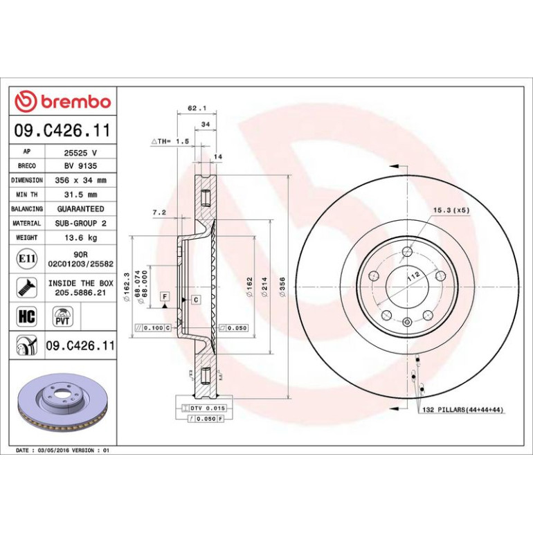 12 481 070 Bremsscheibe VA 09.C426.11 12 481 070 Bremsscheibe VA 09.C426.11