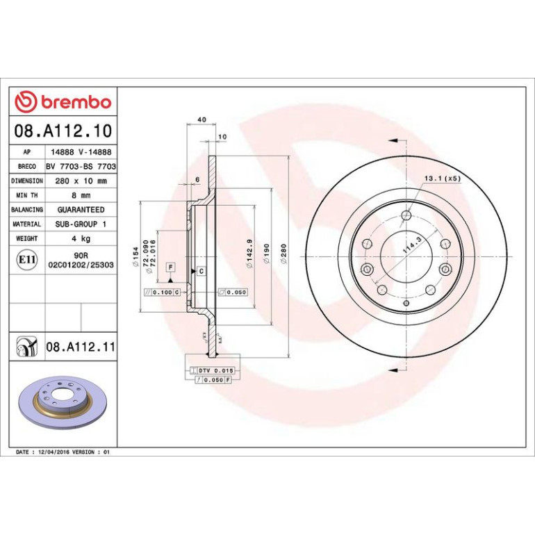 83 482 020 Bremsscheibe HA 08.A112.11 83 482 020 Bremsscheibe HA 08.A112.11