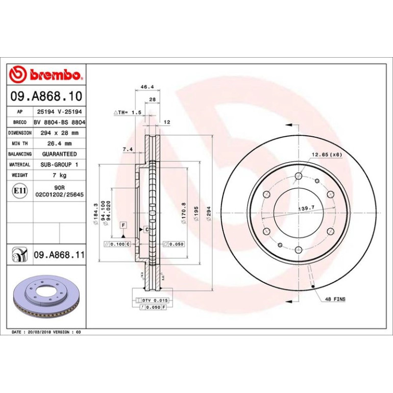 84 481 053 Bremsscheibe VA 09.A868.11 84 481 053 Bremsscheibe VA 09.A868.11